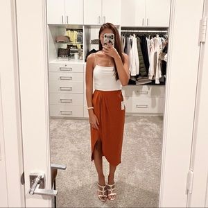 Aritzia BABATON Kinsley Sarong Style Midi Skirt Rich Cognac